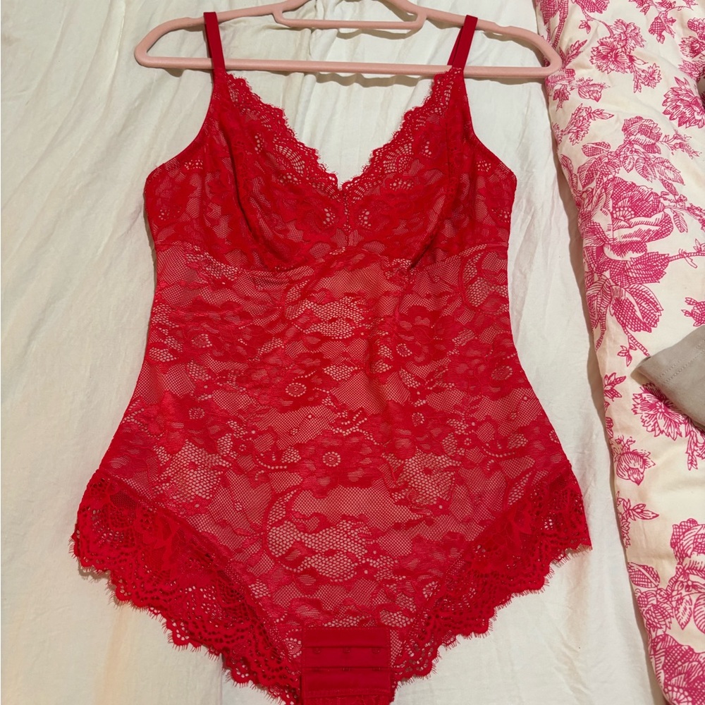 Elegant Red Lace Bodysuit